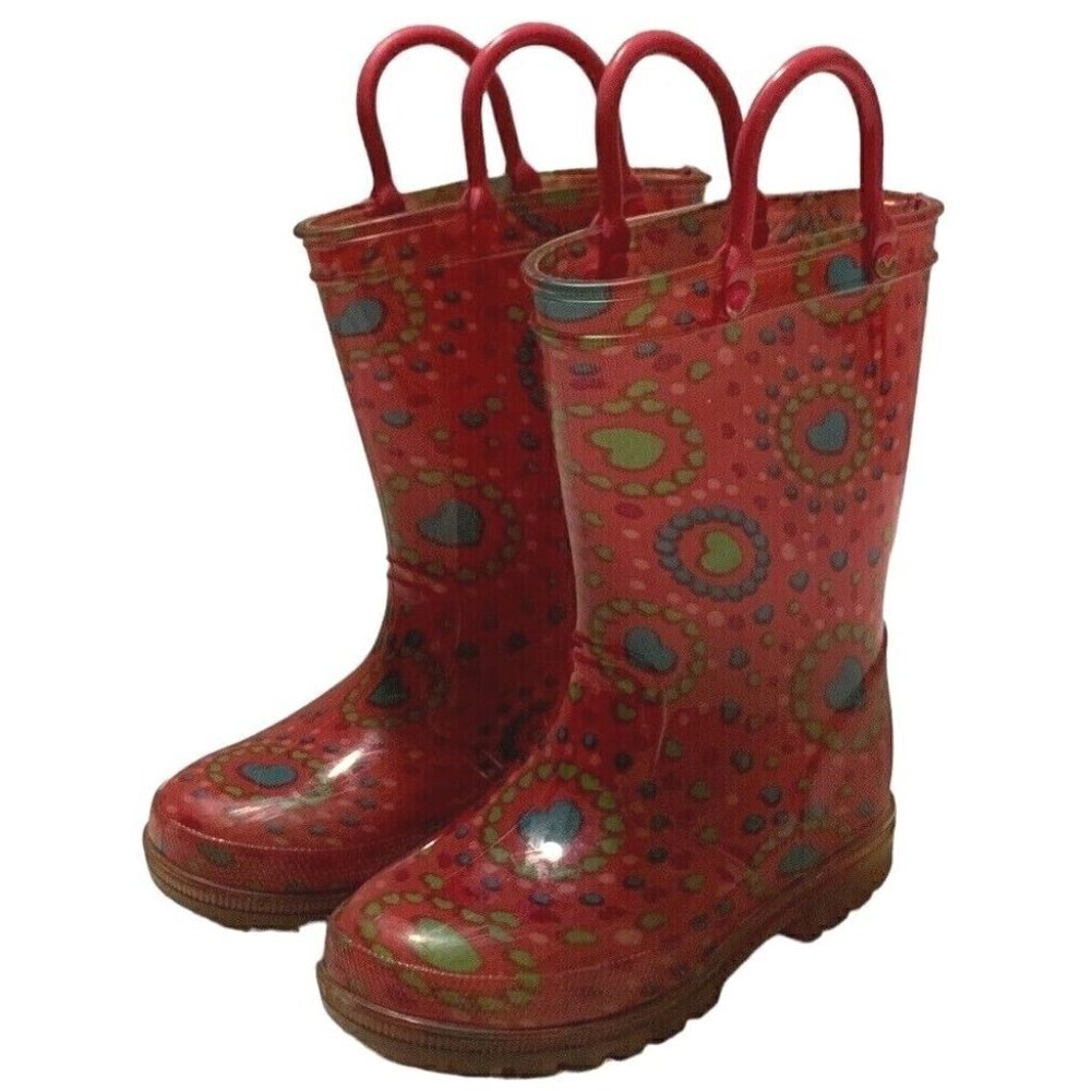 Girls Rain Boots Size 7/8 Multicolor Hearts